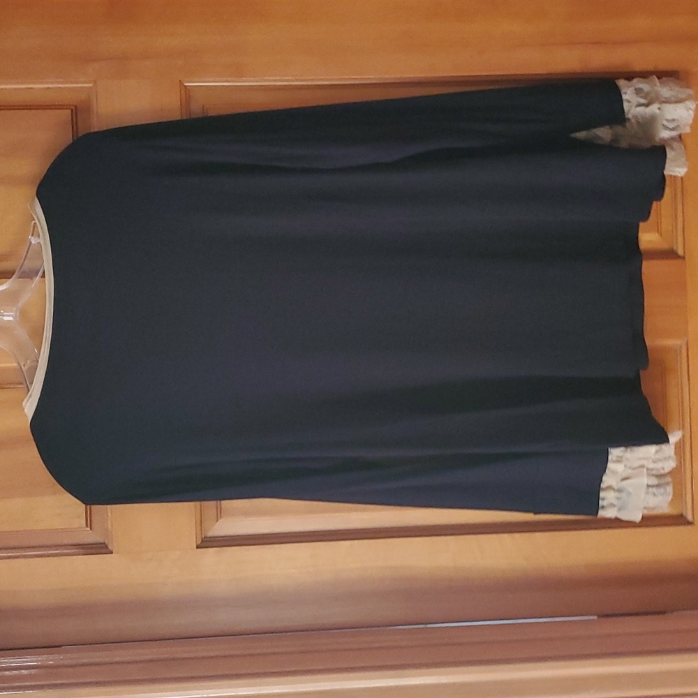 Soft Surroundings Womans Black & Champagne Ruffle‎ Lace Long Sleeve Top Size XL - Picture 8 of 10